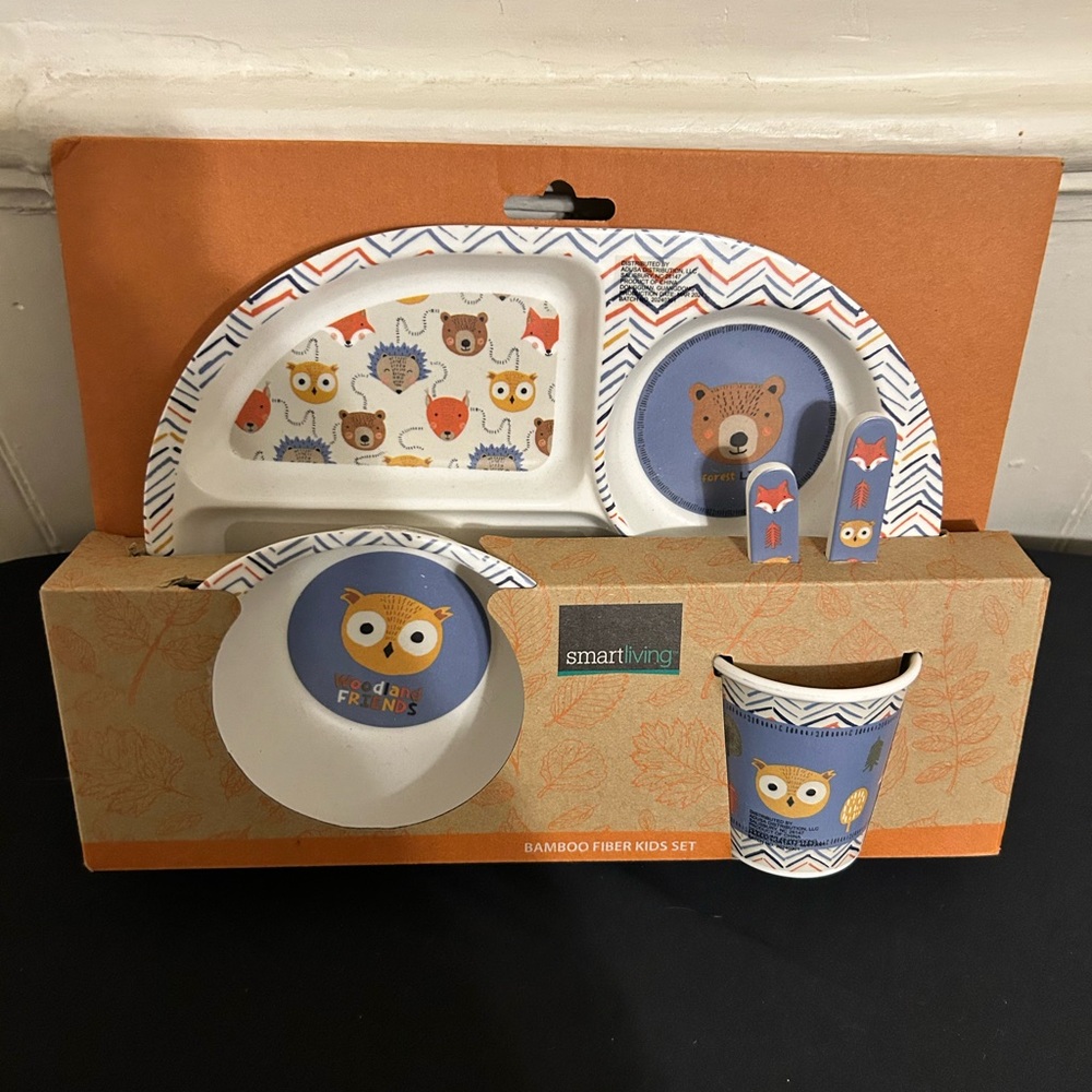 NWT Smart Living 5-Pc Bamboo Fiber Kids Set-Owl Theme